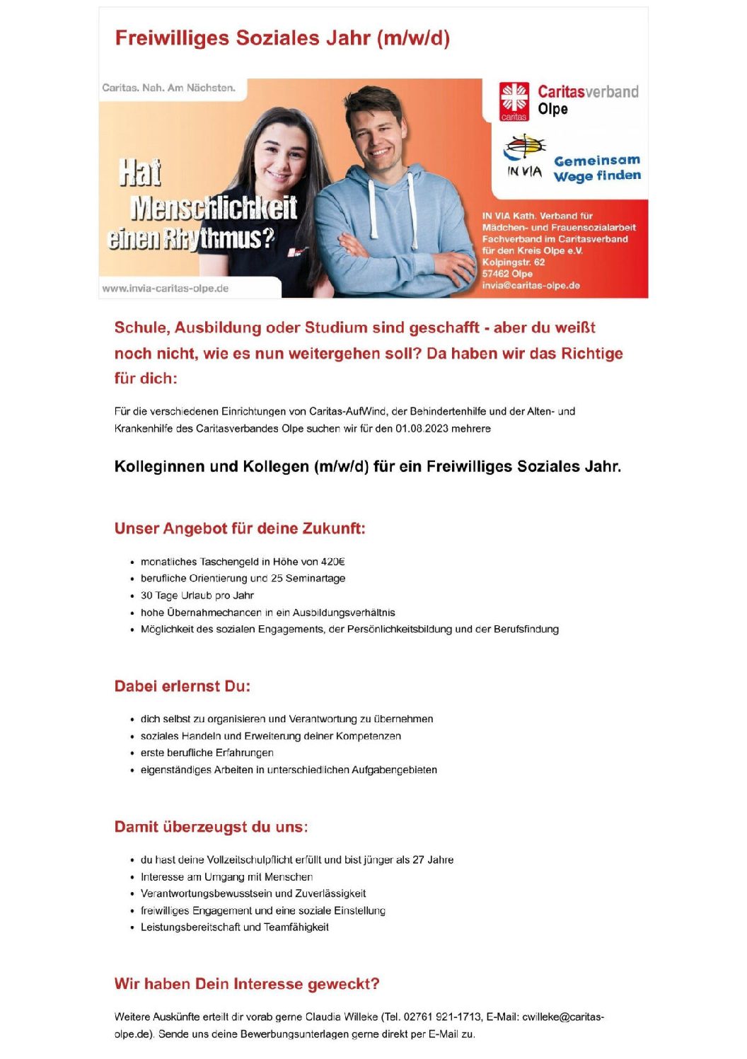 Mach ein FSJ im Caritasverband
